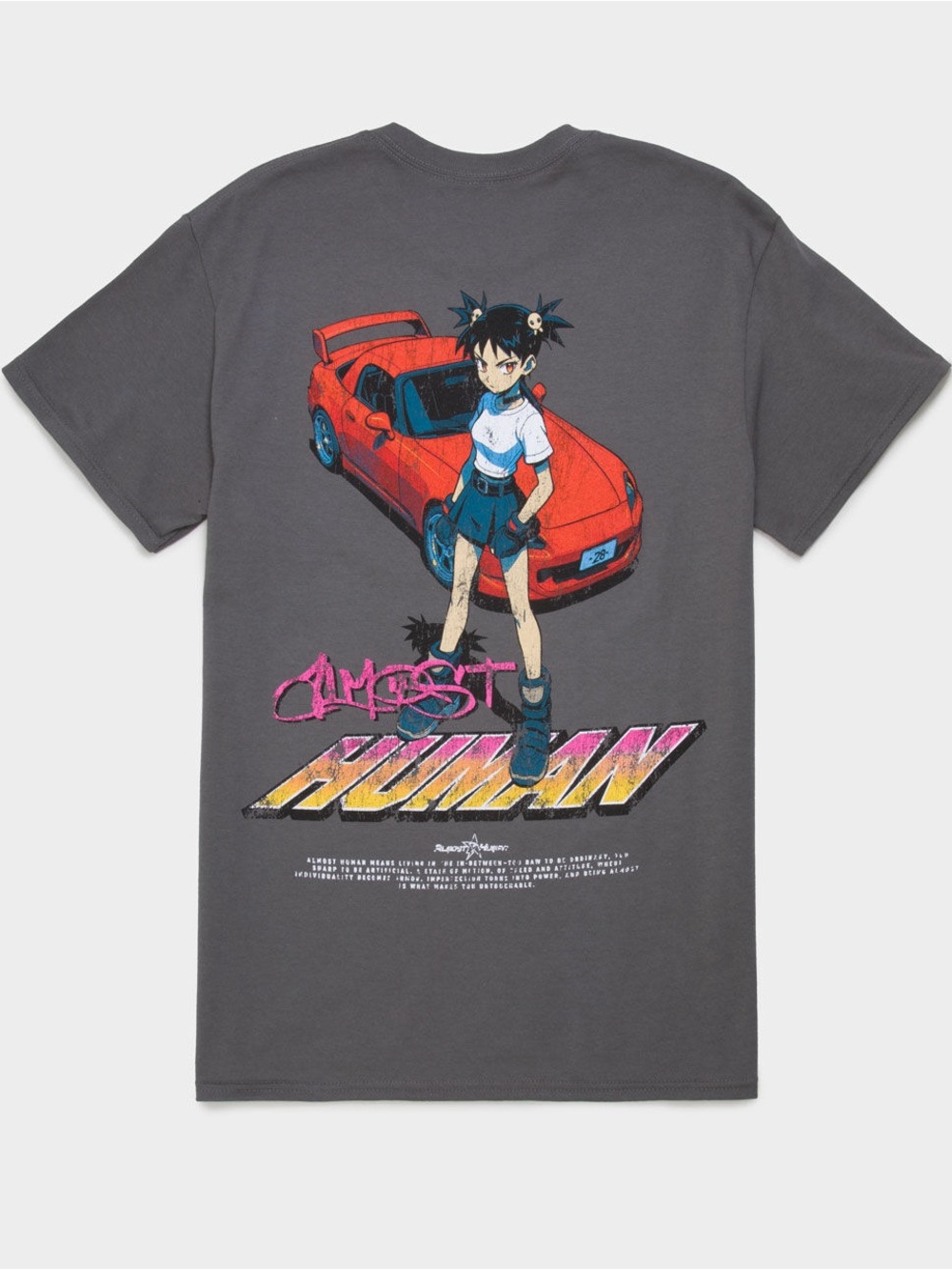 CVLA Graphic Tee - Charcoal Anime Girl & Red Car